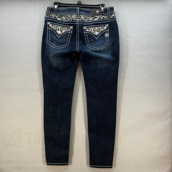 Miss Me Women’s Jeans Size 29x29.5 (8) Low Rise Skinny Cheetah Print Blingy EUC - Picture 2 of 13